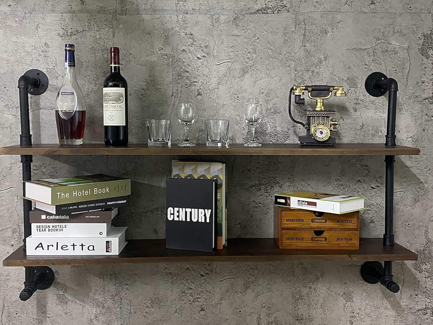 Industrial Pipe Wall Shelves Pipe Shelving with Real Wood Plank ,36 Inches Floating Shelves for