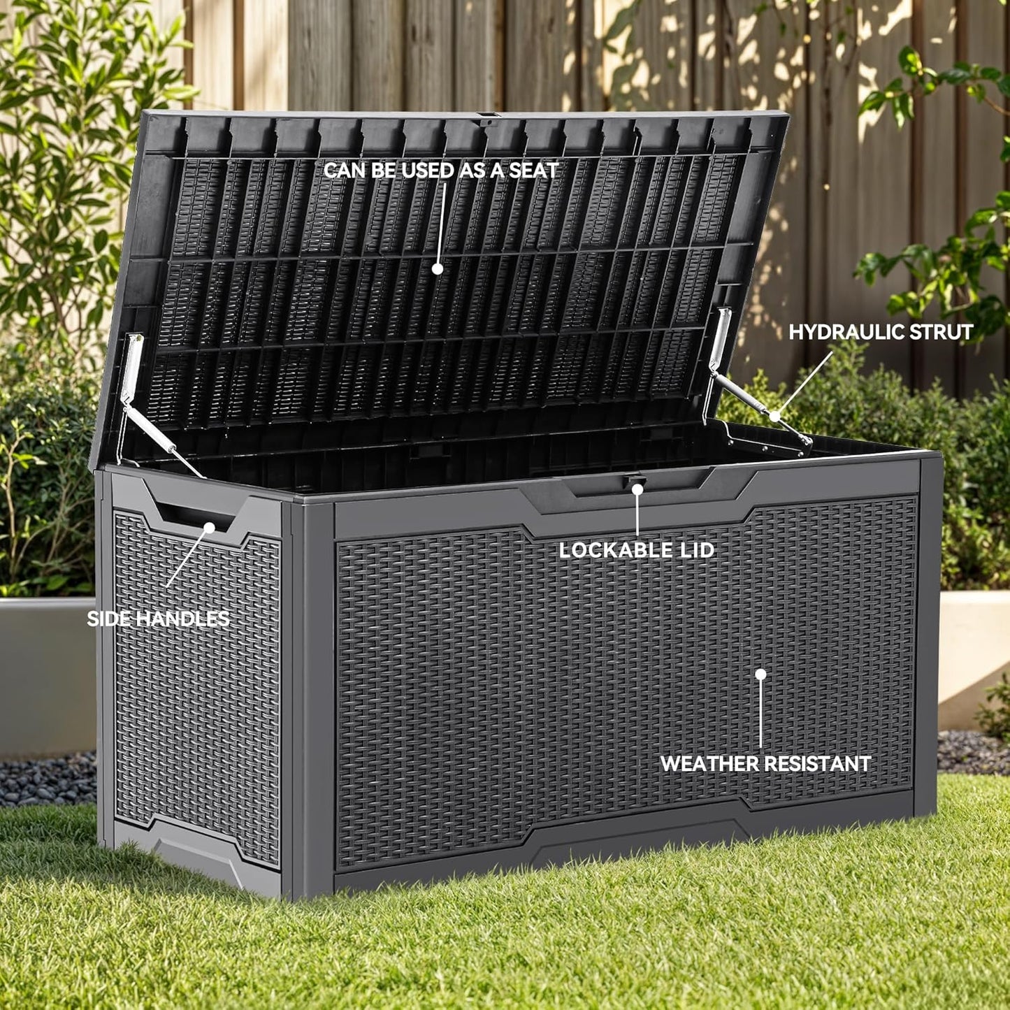 YITAHOME 100 Gallon Outdoor Storage Box, Large Water Resistant Resin Deck Box, Indoor Outdoor