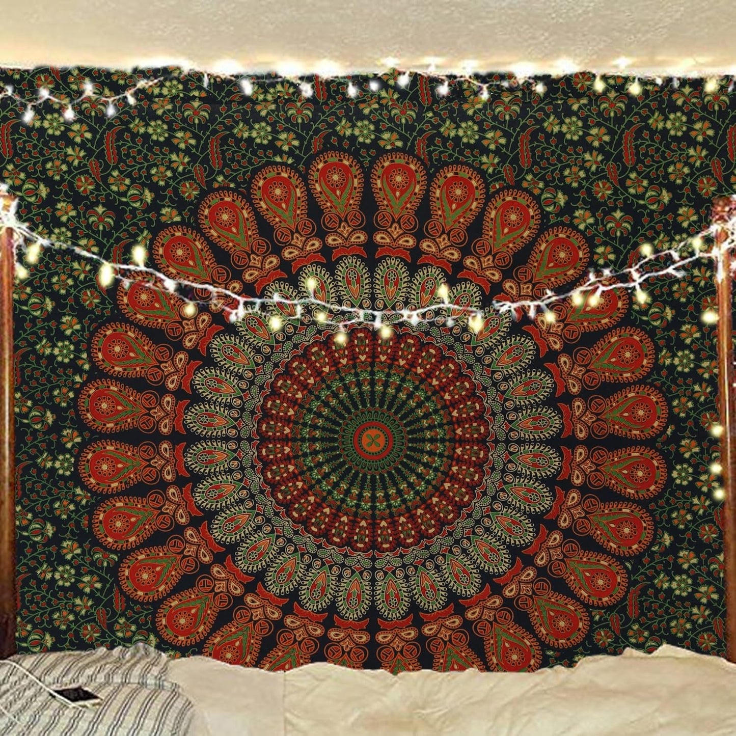 Bless International Handmade Indian hippie Bohemian Psychedelic Peacock Mandala Wall hanging