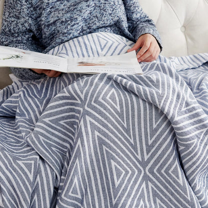 jinchan Boho 100% Cotton Blanket Muslin 50x60 Inches Lightweight 3-Layer Geometric Triangle Striped