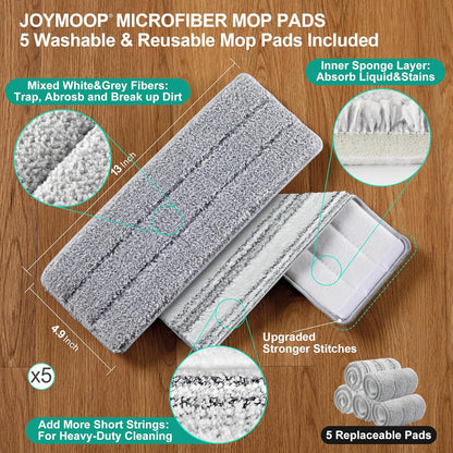 JOYMOOP Mop and Bucket with Wringer Set, White Flat Squeeze Mop Bucket Set for Floor Cleaning, Wet