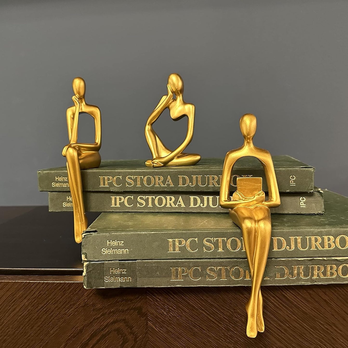 Gold Home Decor Thinker Statue Accents, Set of 3 Thinker Sculptures Office Decor Modern Abstract