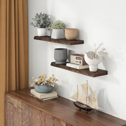 30" Floating Shelves, Live Edge Solid Elm Wood Floating Shelf, Wall Mounted Display Shelves with