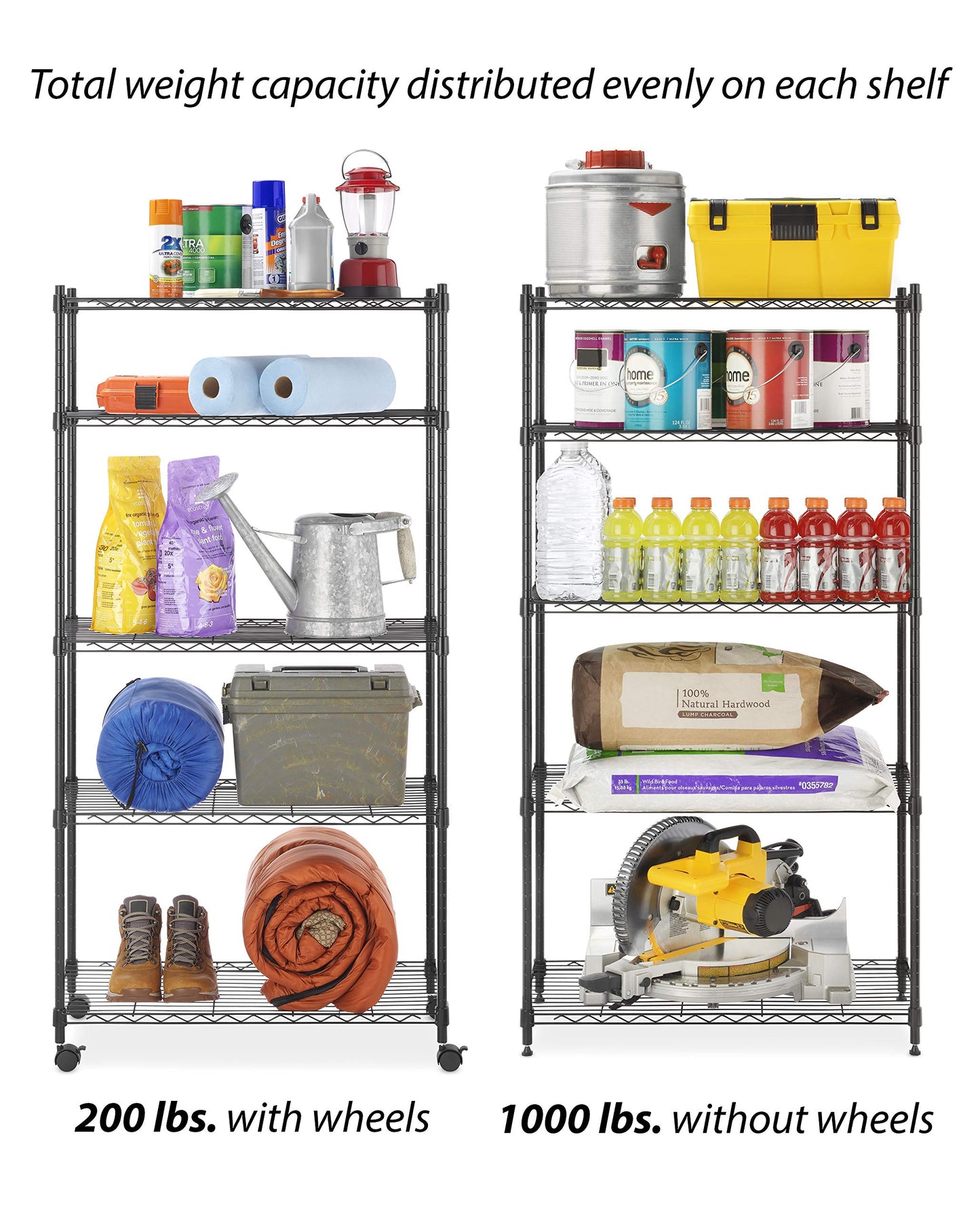 Whitmor 5 Tier Supreme Shelving Unit, Metal Storage Shelves, Adjustable Heavy Duty Shelf with