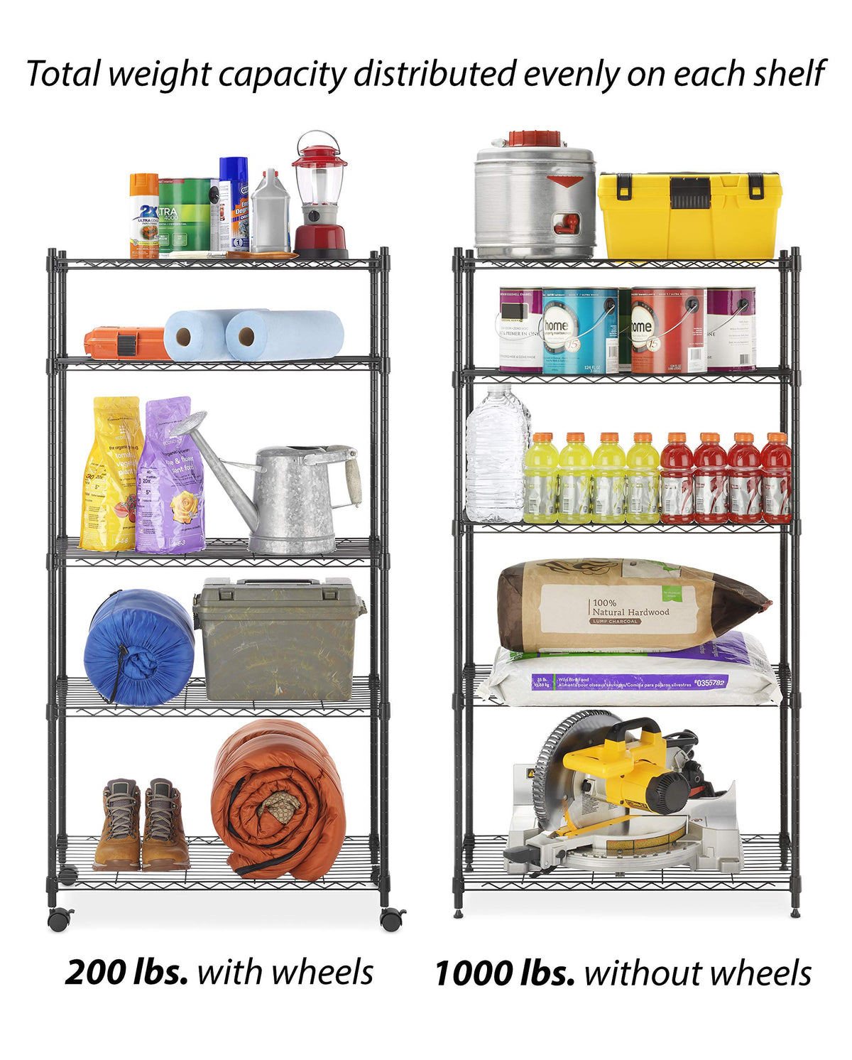 Whitmor 5 Tier Supreme Shelving Unit, Metal Storage Shelves, Adjustable Heavy Duty Shelf with