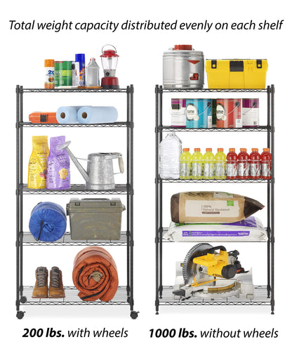 Whitmor 5 Tier Supreme Shelving Unit, Metal Storage Shelves, Adjustable Heavy Duty Shelf with