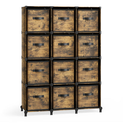 SONGMICS Cube Storage Organizer with Storage Boxes, Set of 12-Cube Organizer, 12 Collapsible