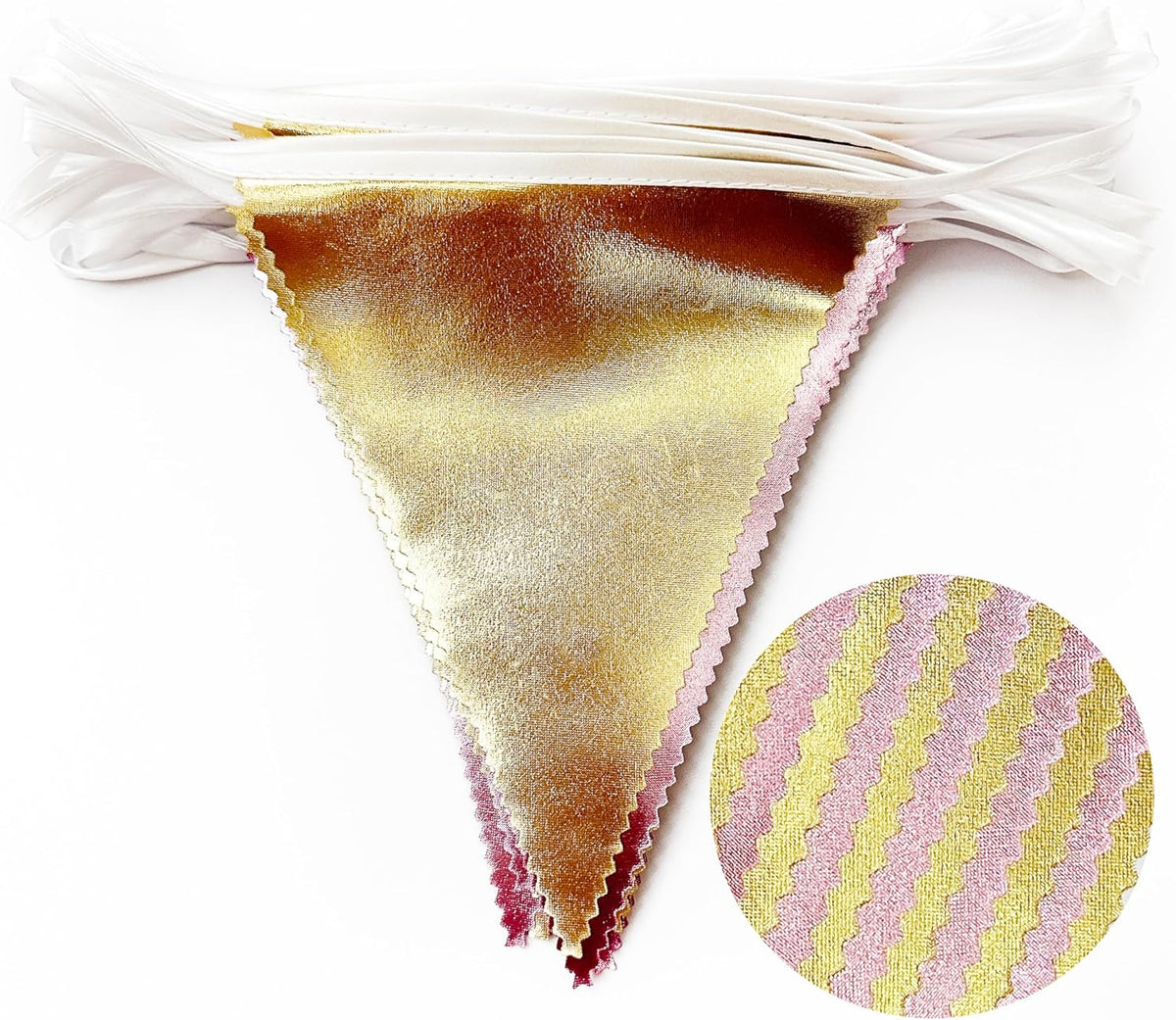 Pink Gold Party Decoration Metallic Fabric Light Pink Gold Triangle Pennant Banner Flag Bunting