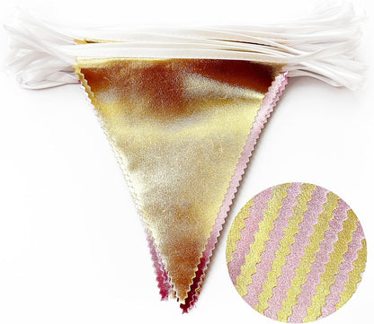 Pink Gold Party Decoration Metallic Fabric Light Pink Gold Triangle Pennant Banner Flag Bunting