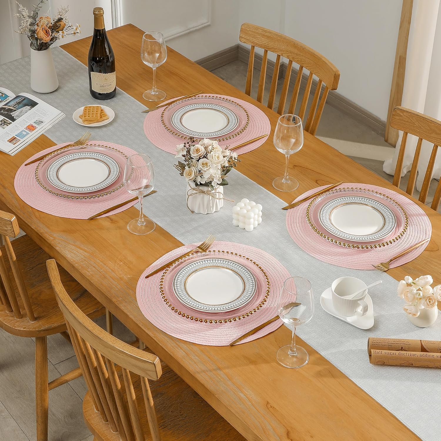 Leetaltree Round Placemats Heat and Slip Resistant Cotton Table Mats, Washable Bohemian Placemats