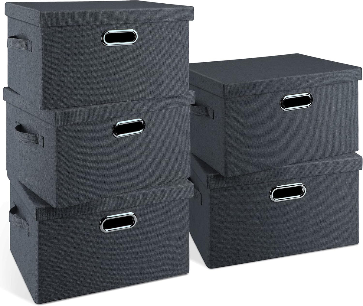 Medium 15" 21 Quart Collapsible Stackable Storage Bins with Lids, 5 Packs Dark Gray Foldable Fabric