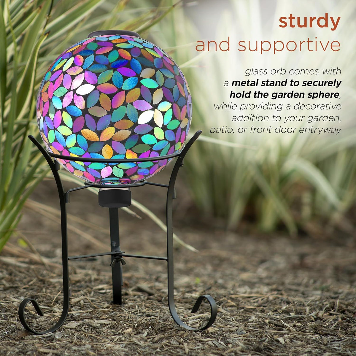 Alpine Corporation GRS122A-SLR Indoor/Outdoor Glass Solar Powered Mosaic Gazing Globe Yard