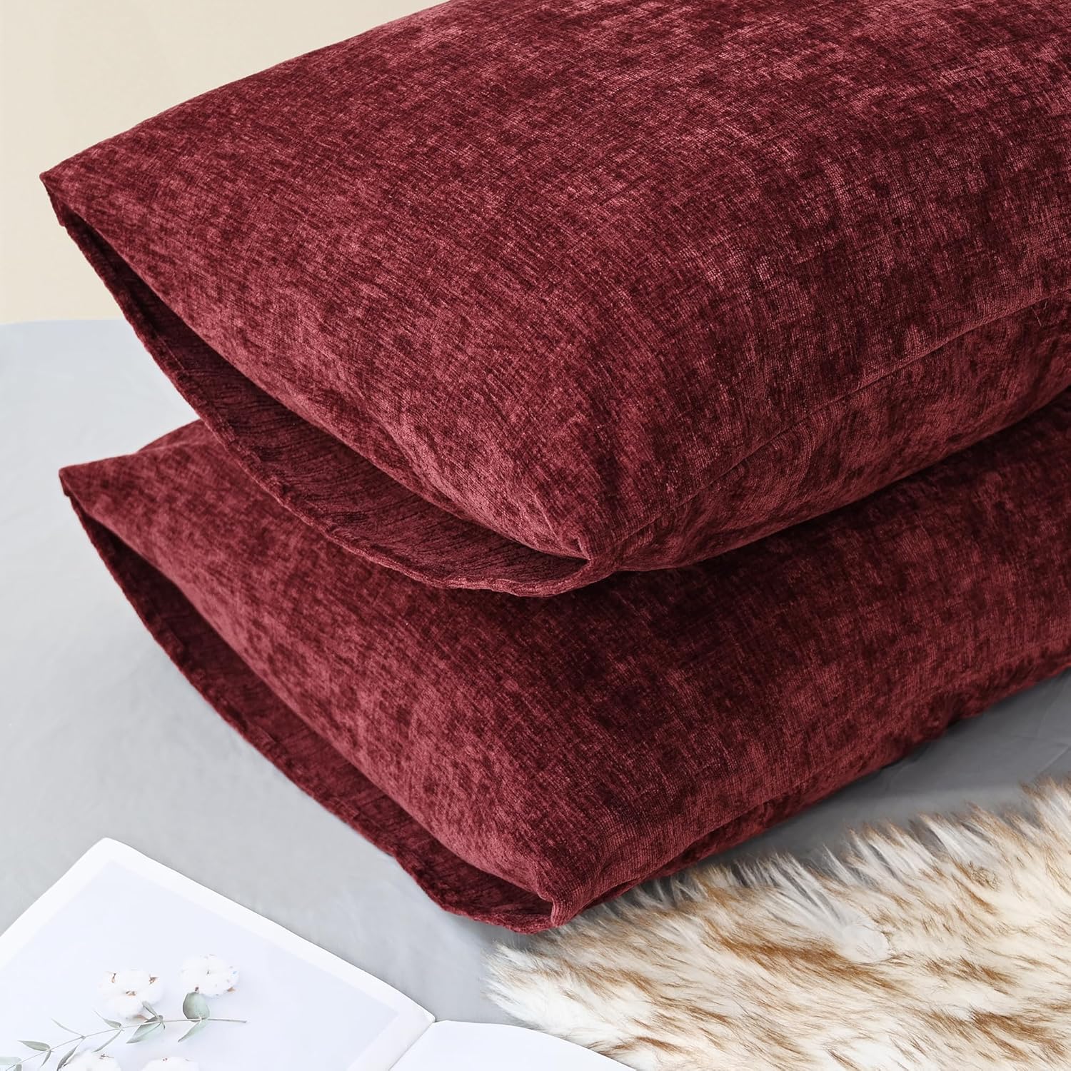 CaliTime Throw Pillow Covers Decorative 20 X 26 Inches Pack of 2 Cozy Chenille Standard Pillow