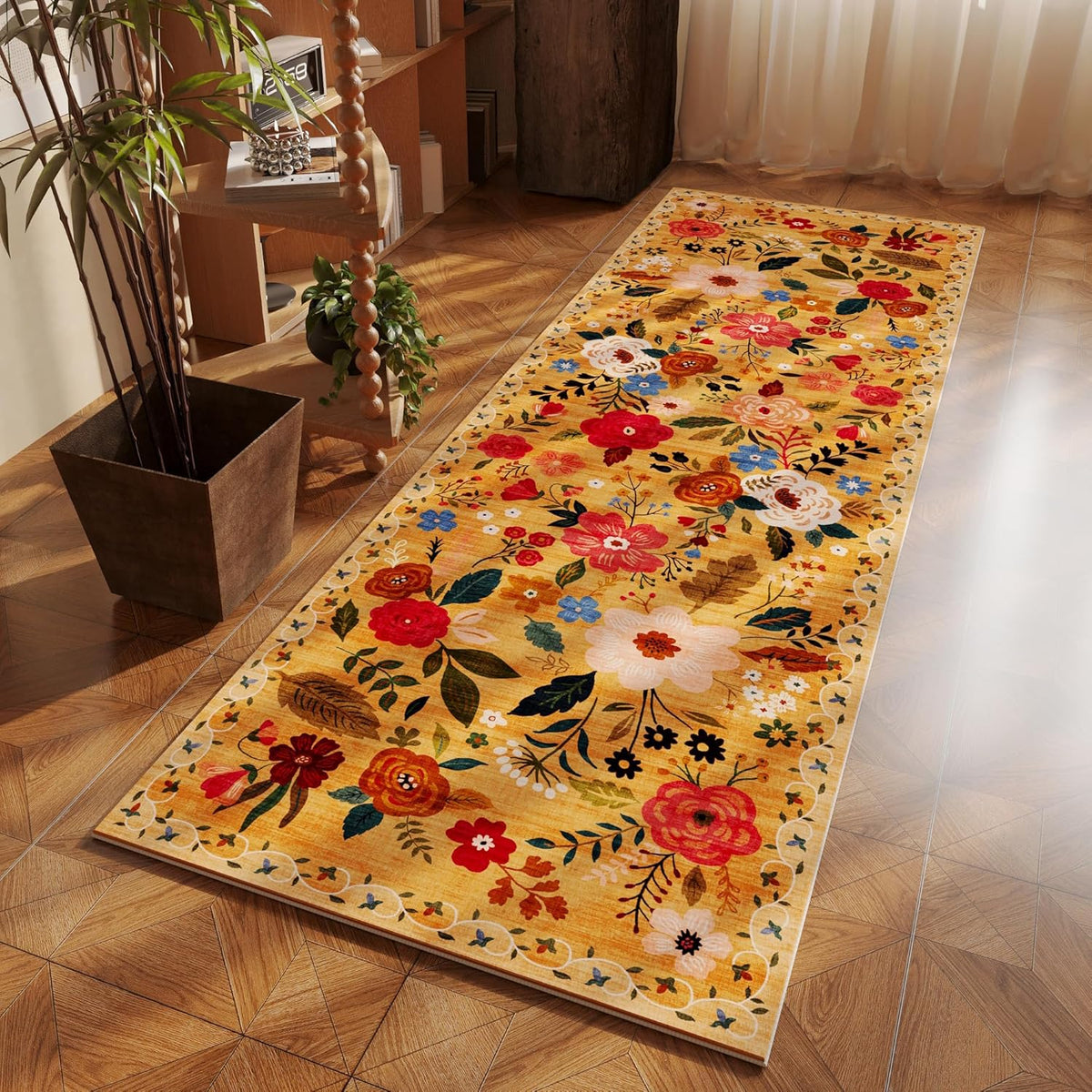 Runner Rug for Kitchen Rug Non Slip 2'x 6' Washable Rugs with Rubber Backing Soft Floral Carpet