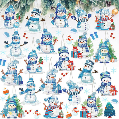 Skylety 20 Pcs Christmas Diamond Art Ornaments Kit Cute Snowman Diamond Painting Ornaments Tag DIY