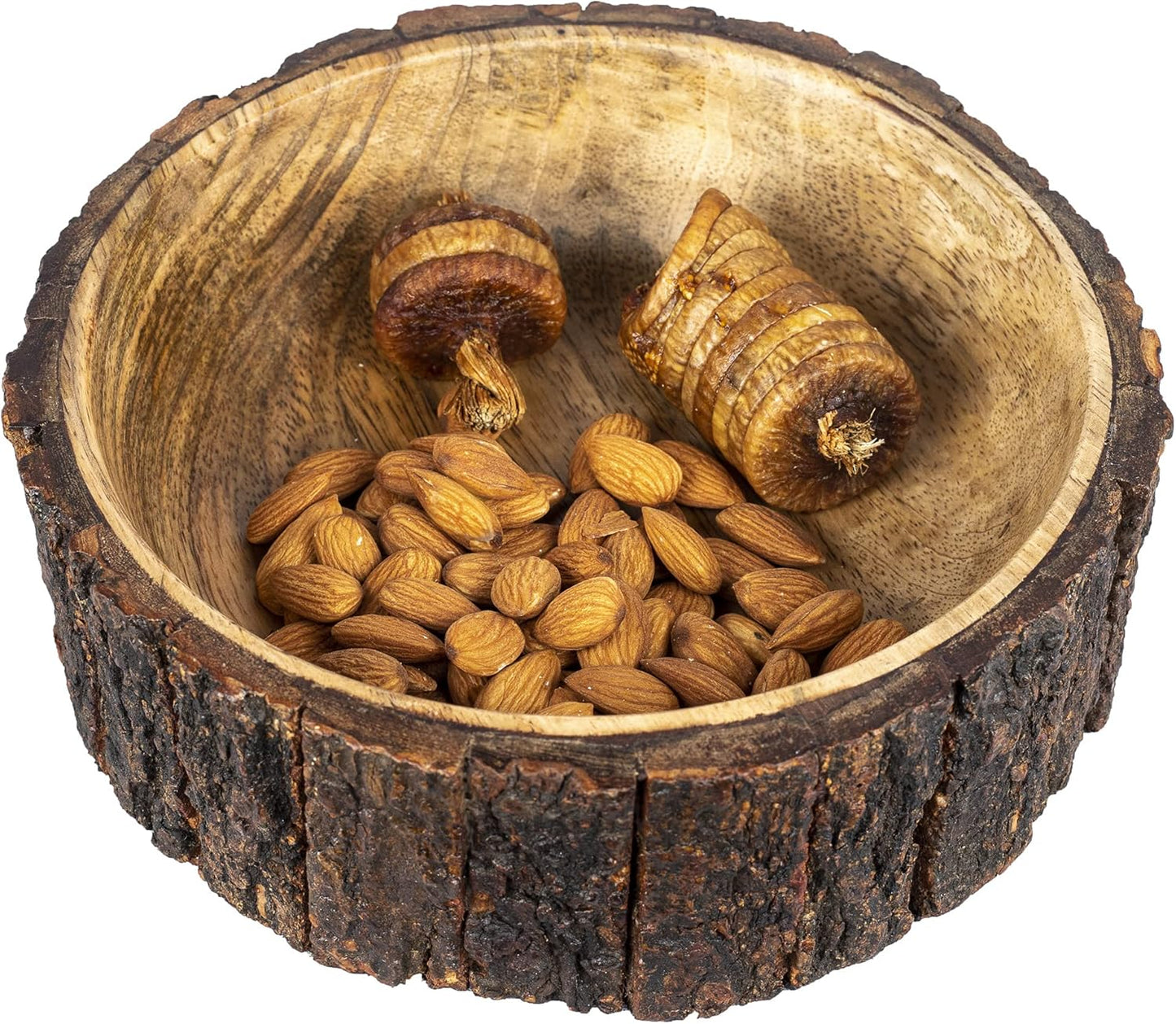 GoCraft Mango Wood Decorative Bowl with Tree Bark – 7.5" x 2.75" – Rustic Handmade Wooden Bowl for