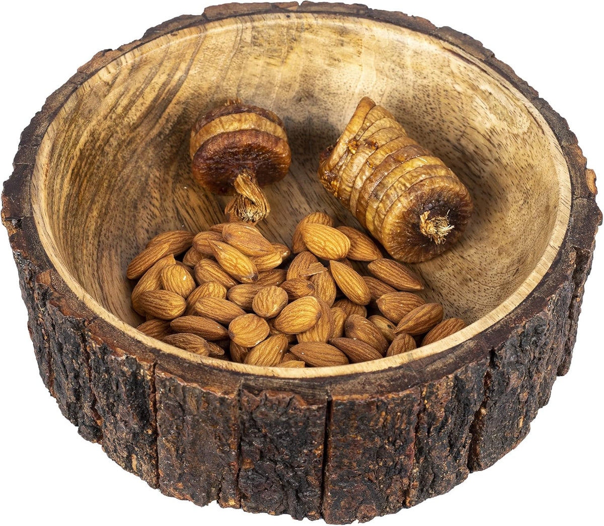 GoCraft Mango Wood Decorative Bowl with Tree Bark – 7.5" x 2.75" – Rustic Handmade Wooden Bowl for