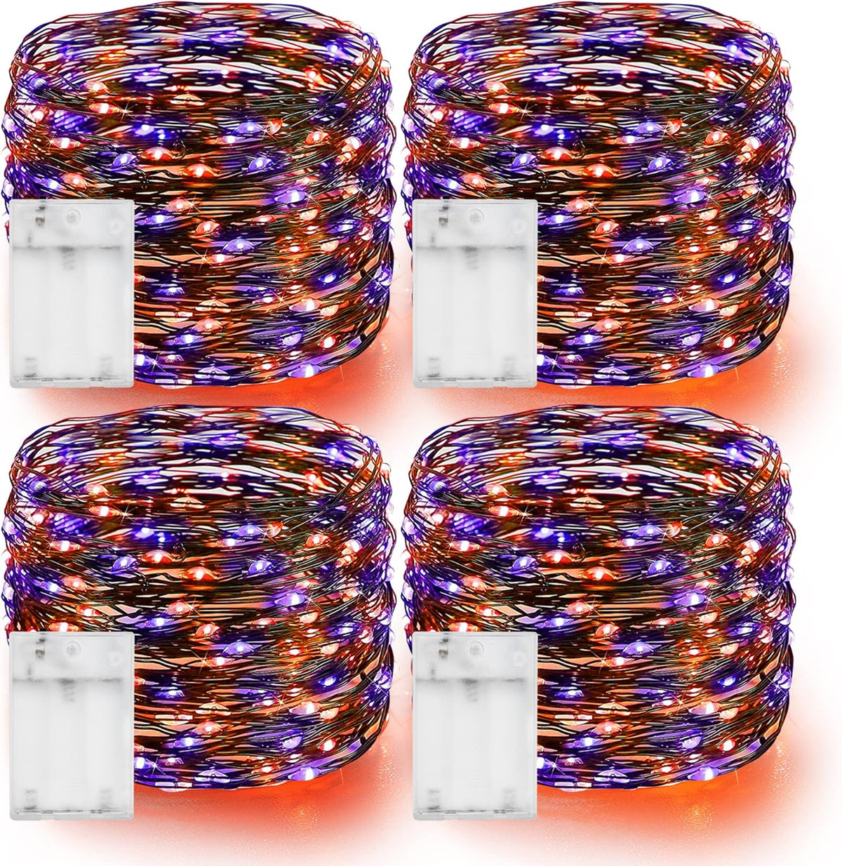 Dazzle Bright Purple and Orange Fairy String Lights, 4 Pack Total 80FT 240LED Copper Wire Battery