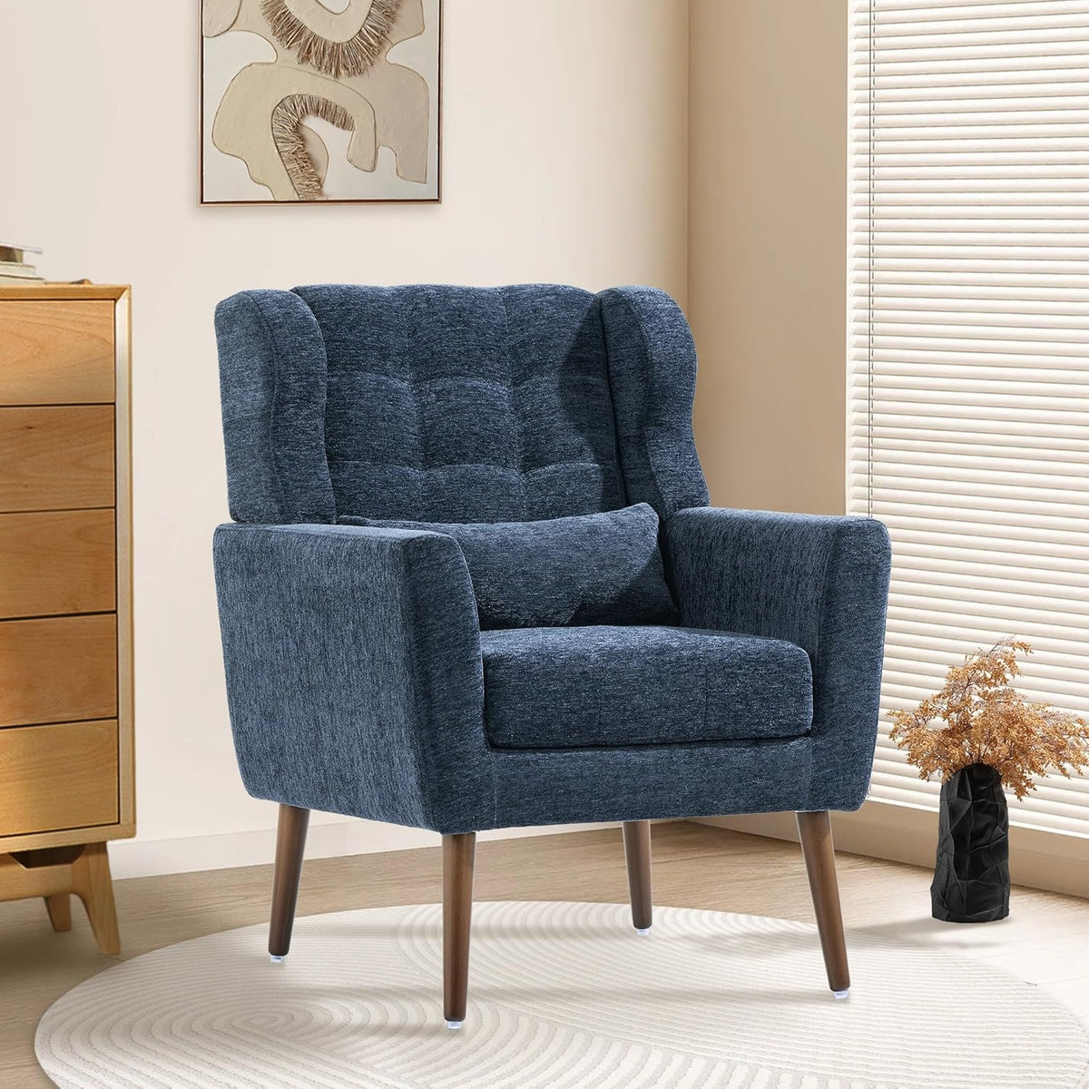 Modern Accent Chair, Upholstered Armchair with Pillow, Fabric Single Sofa Chair with Lounge Seat