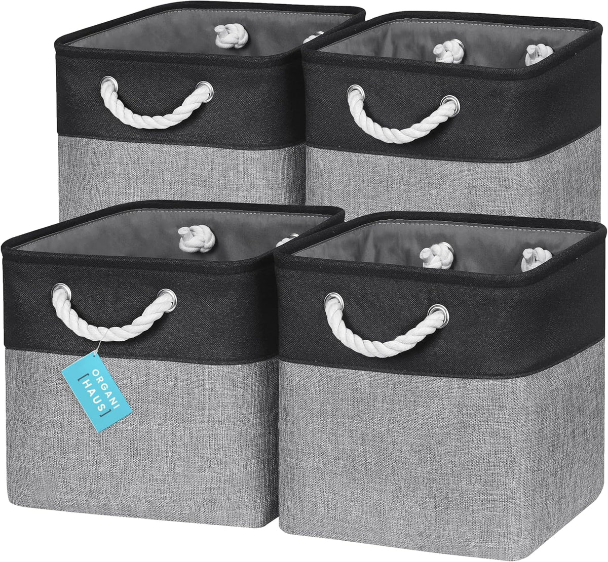 OrganiHaus 11x11 Cube Storage Bins 4 Pack, Foldable Cube Storage Organizer w/ Rope Handles