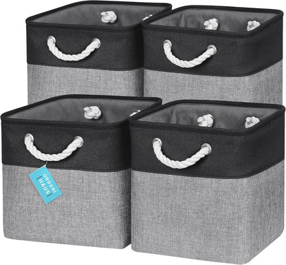 OrganiHaus 11x11 Cube Storage Bins 4 Pack, Foldable Cube Storage Organizer w/ Rope Handles