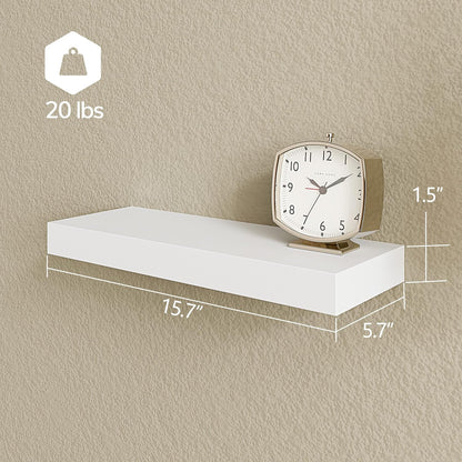 BAMEOS Floating Shelves, White Wall Mounted Wooden Shelves with Invisible Brackets Set of 2