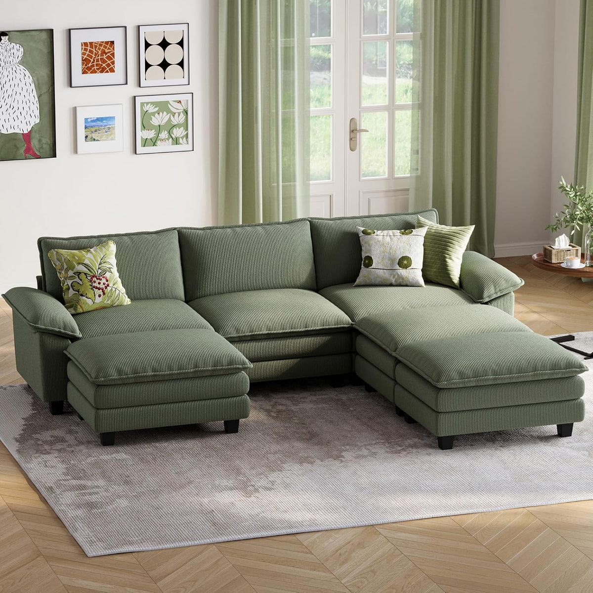 LINSY HOME Sectional Sleeper Sofa - 123'' Modular Cloud Couch Oversized Corduroy Sofa Bed with