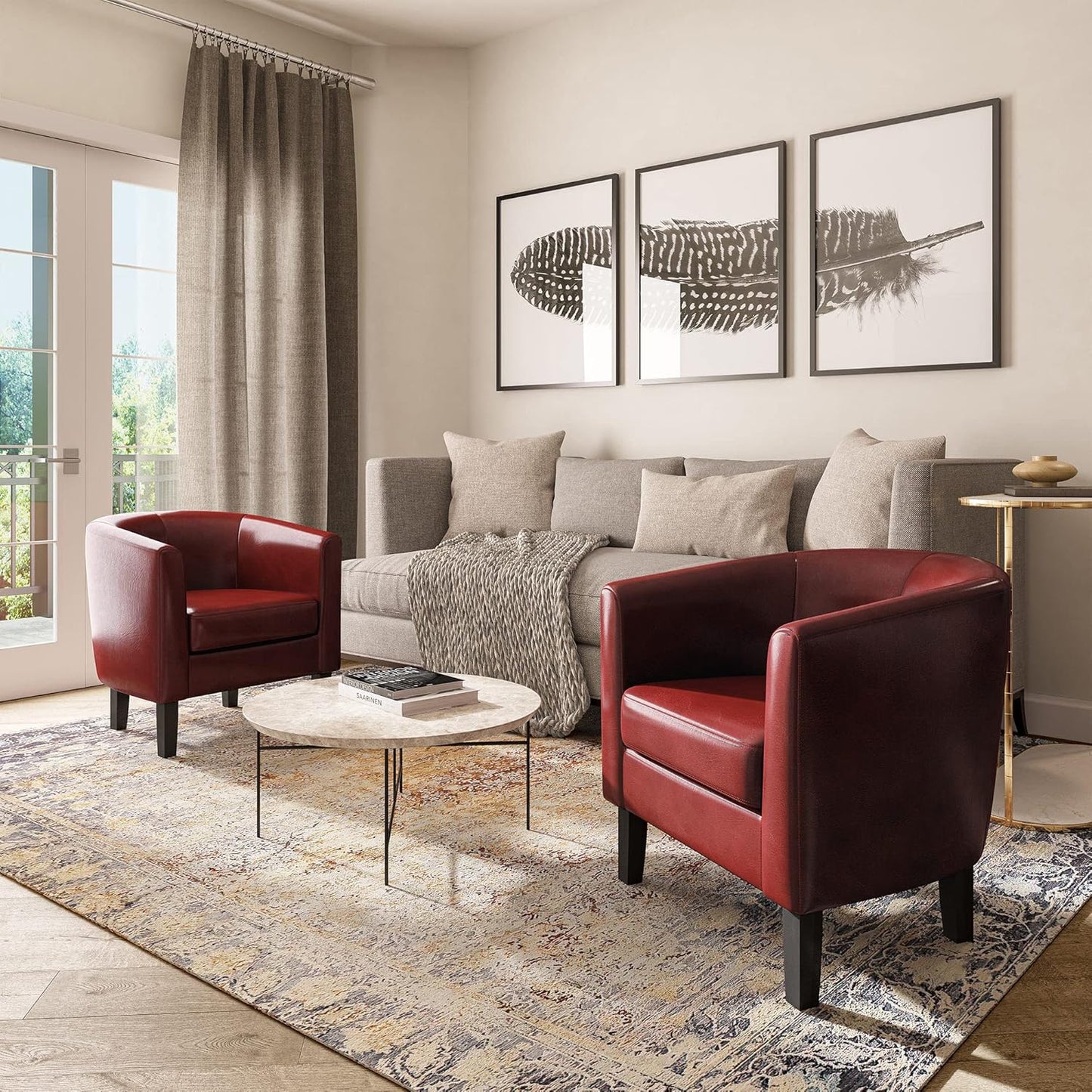 BELLEZE Accent Barrel Chair,Set of 2 Round Chair Club Tub Sofa Corner Chair with Flared Legs and