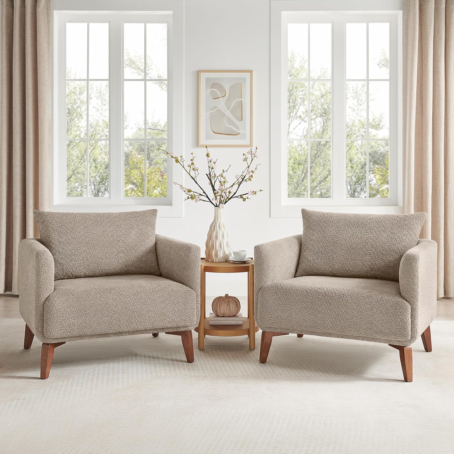 Oversized Accent Chair Modern Boucle Armchair for Living Room- 37" Wide Accent Chair with Solid