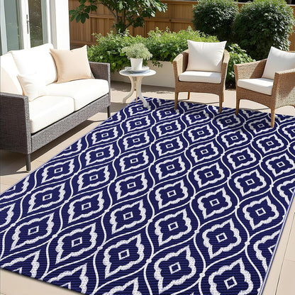 OLANLY Outdoor Rug 8x10 ft Waterproof, Outdoor Plastic Straw Rug with Geometric Pattern Clearance
