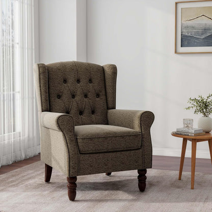 Accent Chair, Upholstered Armchair with Button Tufted High Back & Solid Wood Legs, Comfy Wingback