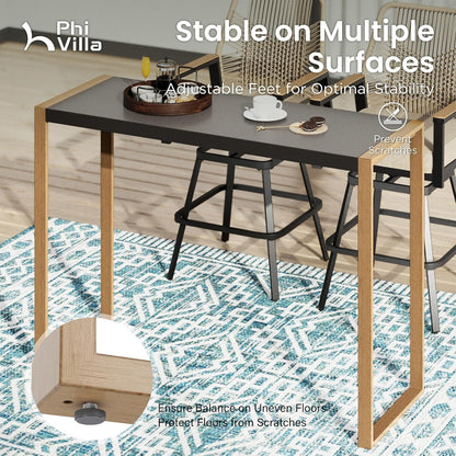 PHI VILLA 3 Piece Outdoor Bar Set, High Top Patio Table and Chairs with Brown Textilene Fabric &