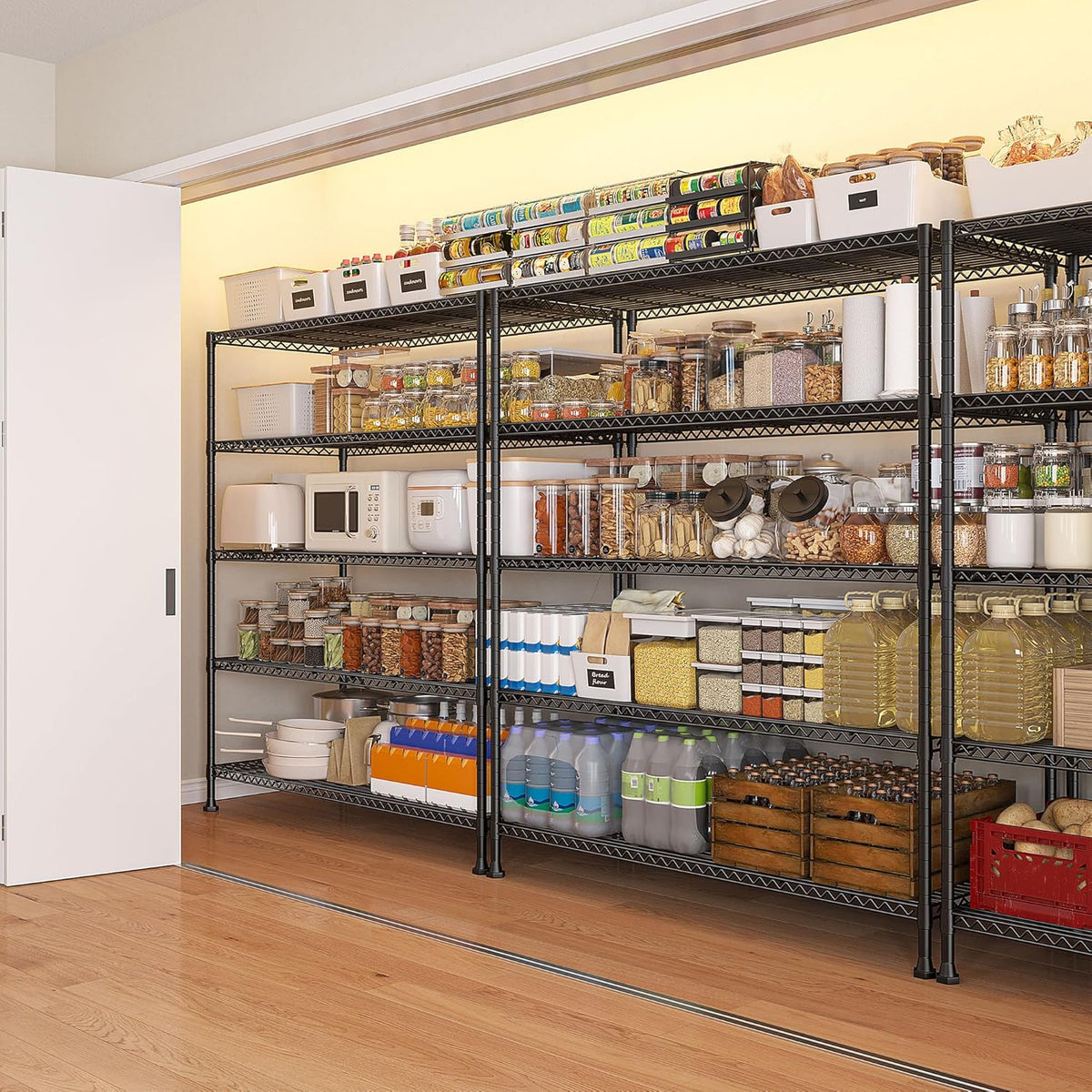 REIBII 45.5''W Storage Shelves Wire Shelving, 5 Tier Pantry Shelves for Storage Rack, Adjustable