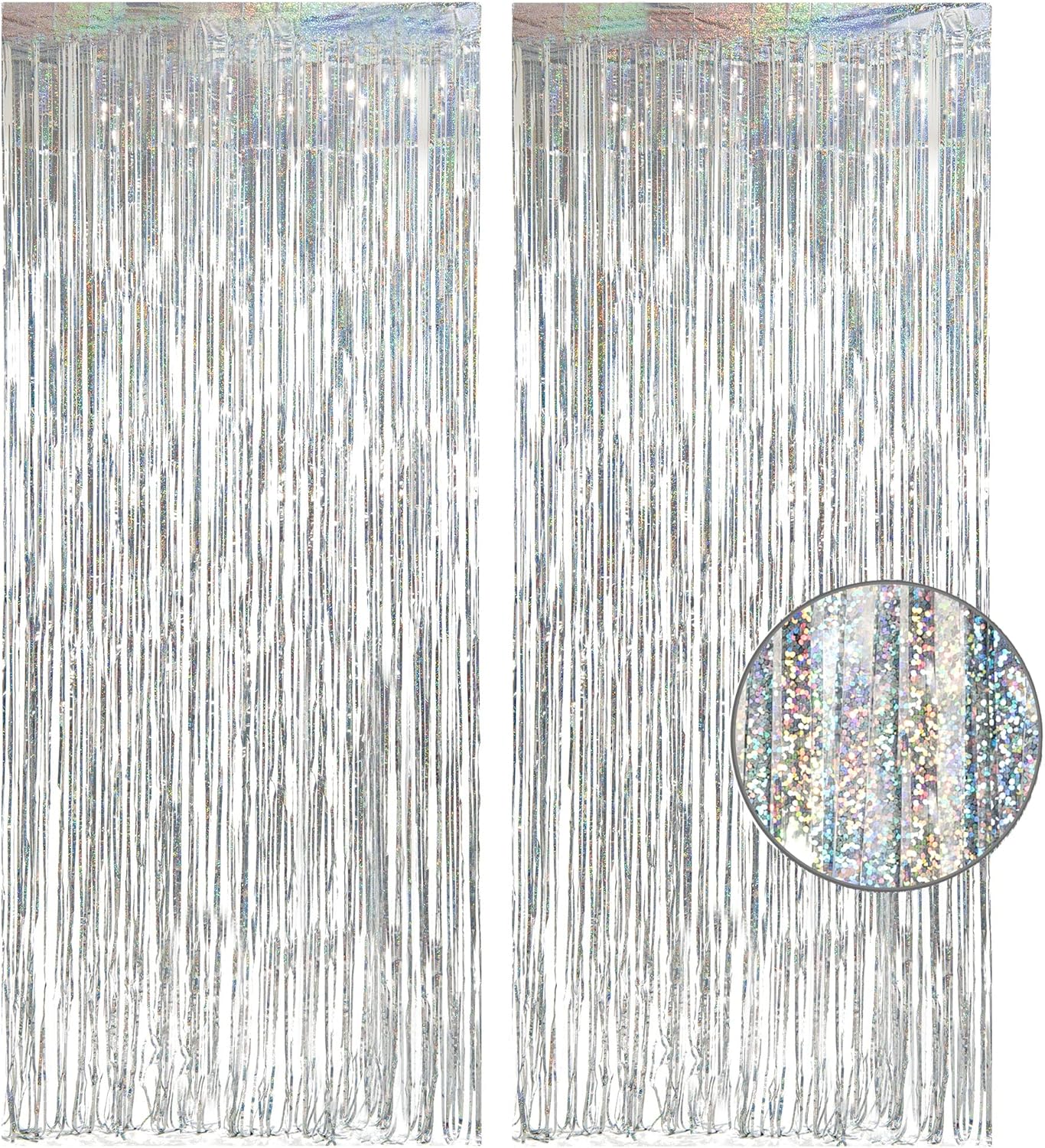 Silver Foil Fringe Tinsel Backdrop - GREATRIL Metallic Tinsel Streamers Curtains for 2025