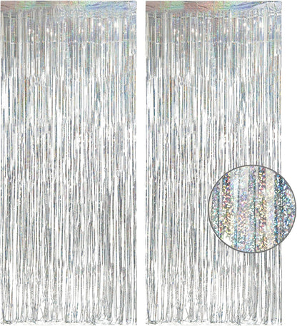 Silver Foil Fringe Tinsel Backdrop - GREATRIL Metallic Tinsel Streamers Curtains for 2025