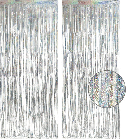 Silver Foil Fringe Tinsel Backdrop - GREATRIL Metallic Tinsel Streamers Curtains for 2025