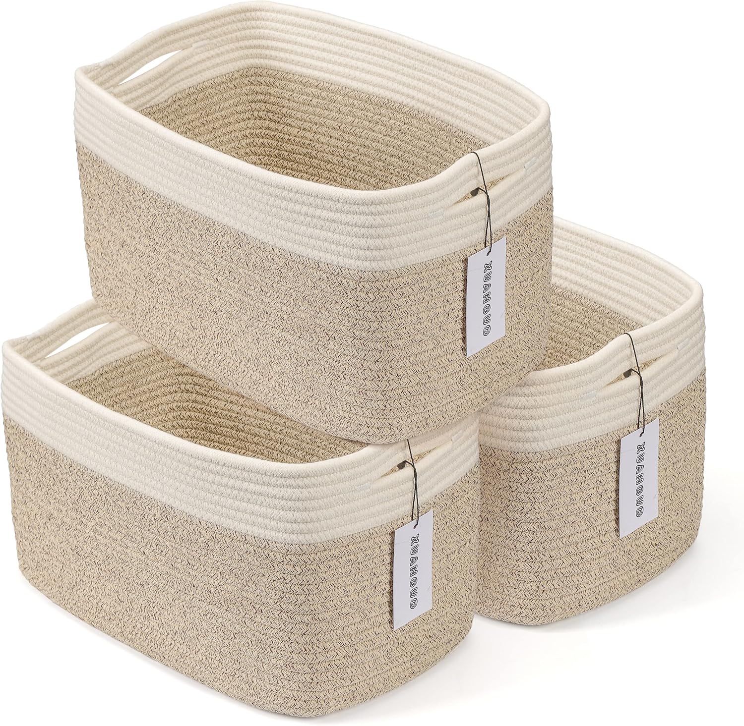 Cotton Rope storage Basket Bins Woven Basket for Organizing Shelves Rectangle Decorative Baskets