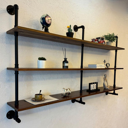 ROGMARS Industrial Pipe Wall Shelves Pipe Shelving with Real Wood Plank,70 Inches Floating Shelves
