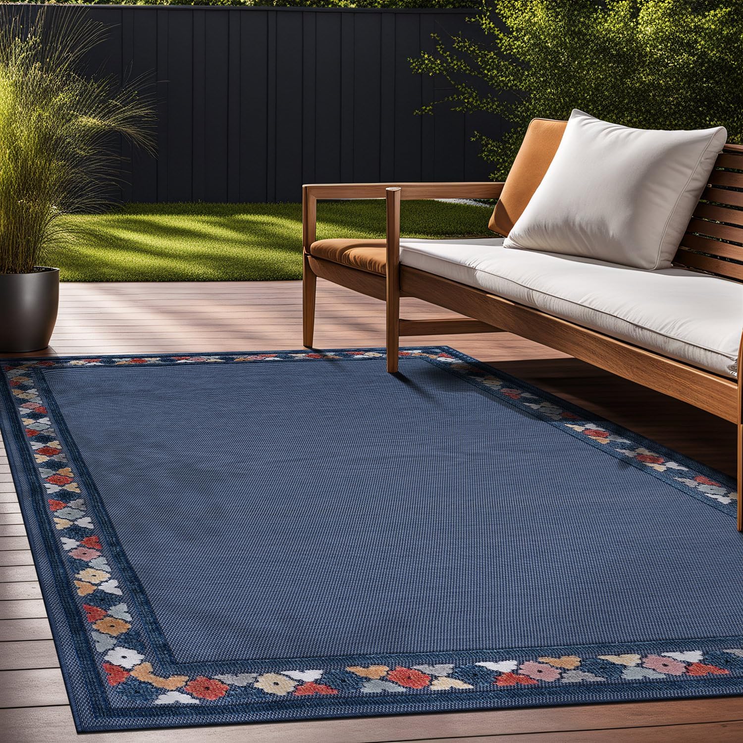 Beverly Rug Outdoor Rug 8x10 Modern Bordered Area Rugs for Indoor and Outdoor Patio Easy to Clean