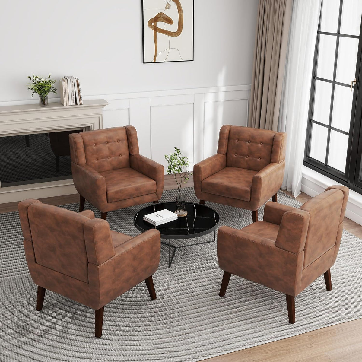 UIXE Faux Leather Accent Chair, Morden Upholstered Armchair for Living Room, Button Tufted Arm