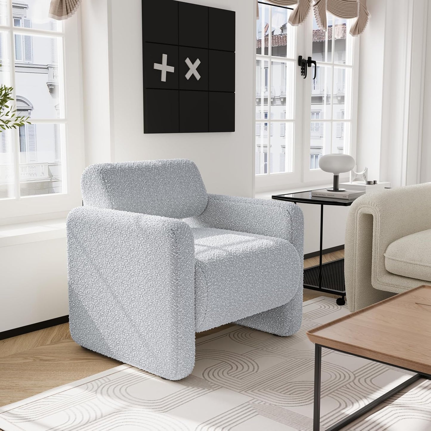 Accent Chair, Modern Boucle Fabric Armed Chair, Comfortable Single Sofa Chair for Living Room