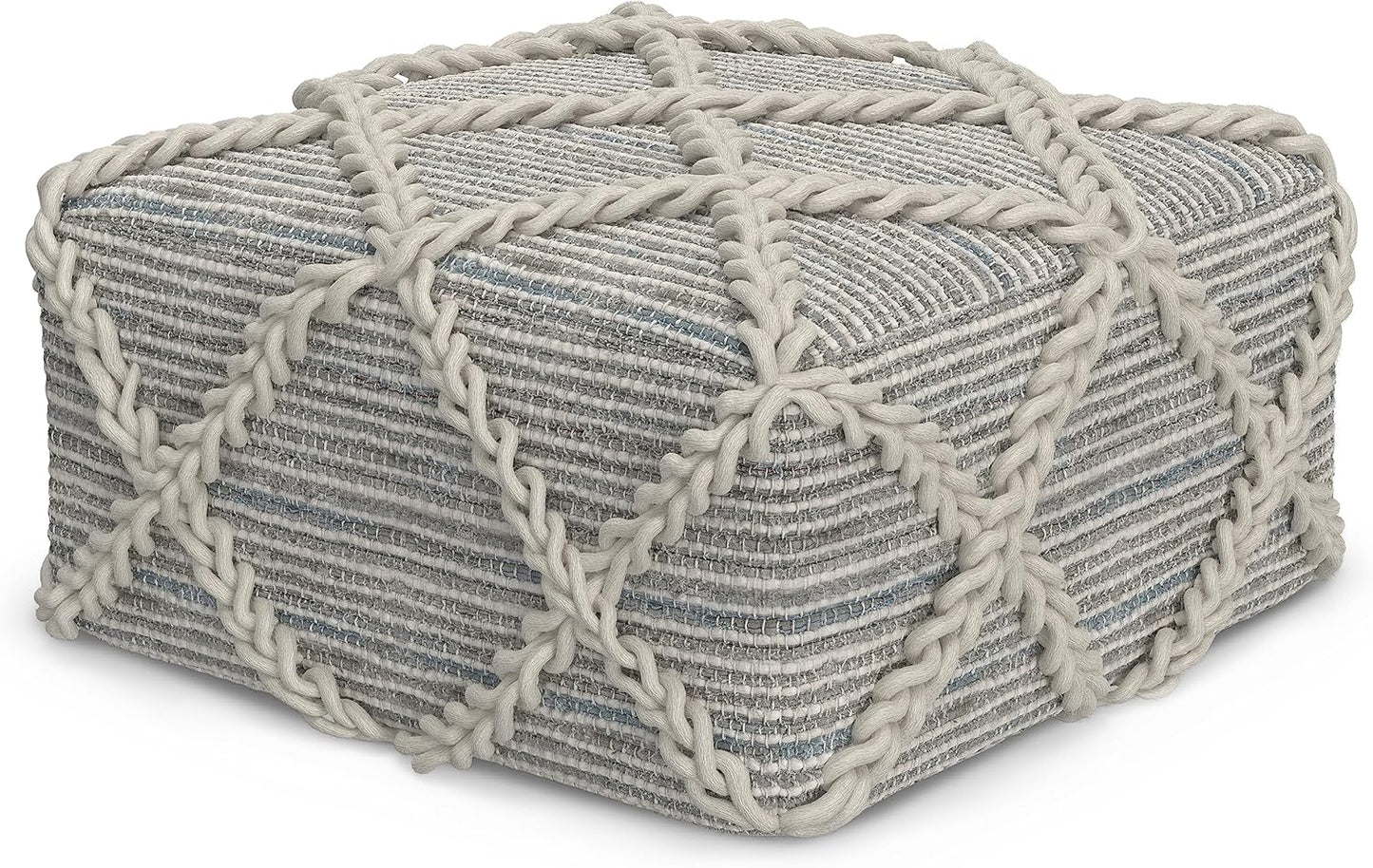 SIMPLIHOME Cowan Contemporary Square Pouf in Grey, Natural Handloom Woven for the Living Room