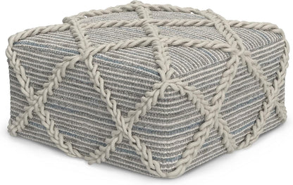 SIMPLIHOME Cowan Contemporary Square Pouf in Grey, Natural Handloom Woven for the Living Room