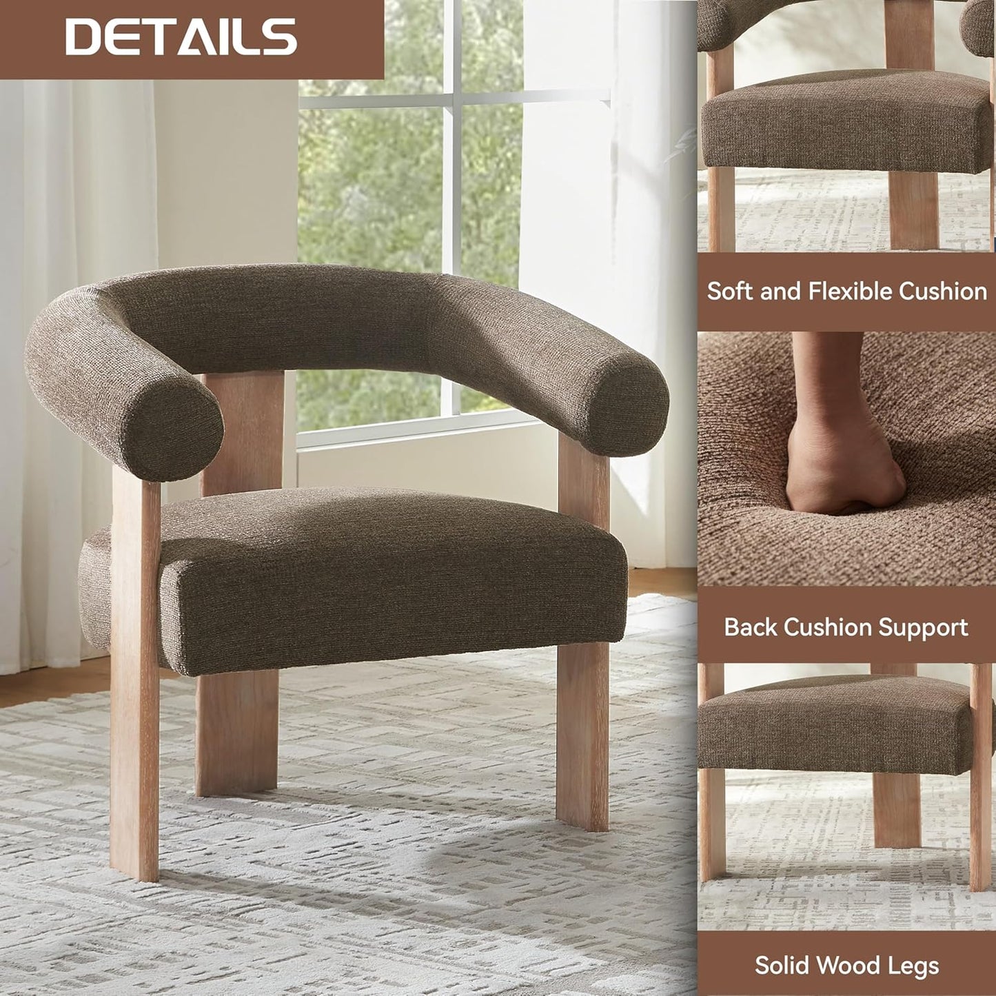 VKNOW Accent Chair Living Room Chair Set of 2, Modern Upholstered Armchair with Solid Wood Legs