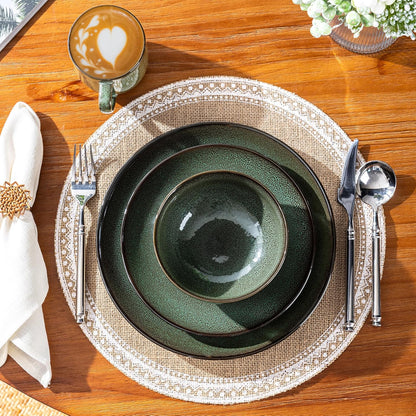 LERATIO Ceramic Dinnerware Sets for 4,16-Piece Reactive Glaze Plates and Bowls Set with Mugs,Highly