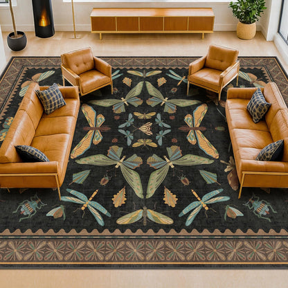 Big Black Area Rug for Living Room - Washable 10x14 Area Rug, Dining Room Rugs for Under Table
