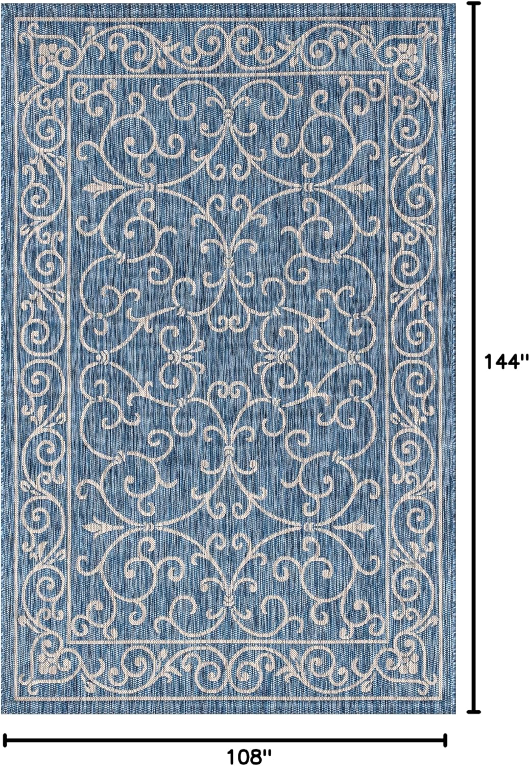 JONATHAN Y Vintage Filigree Indoor Outdoor Area Rug 9X12 Navy/Gray, Charleston Textured Weave for
