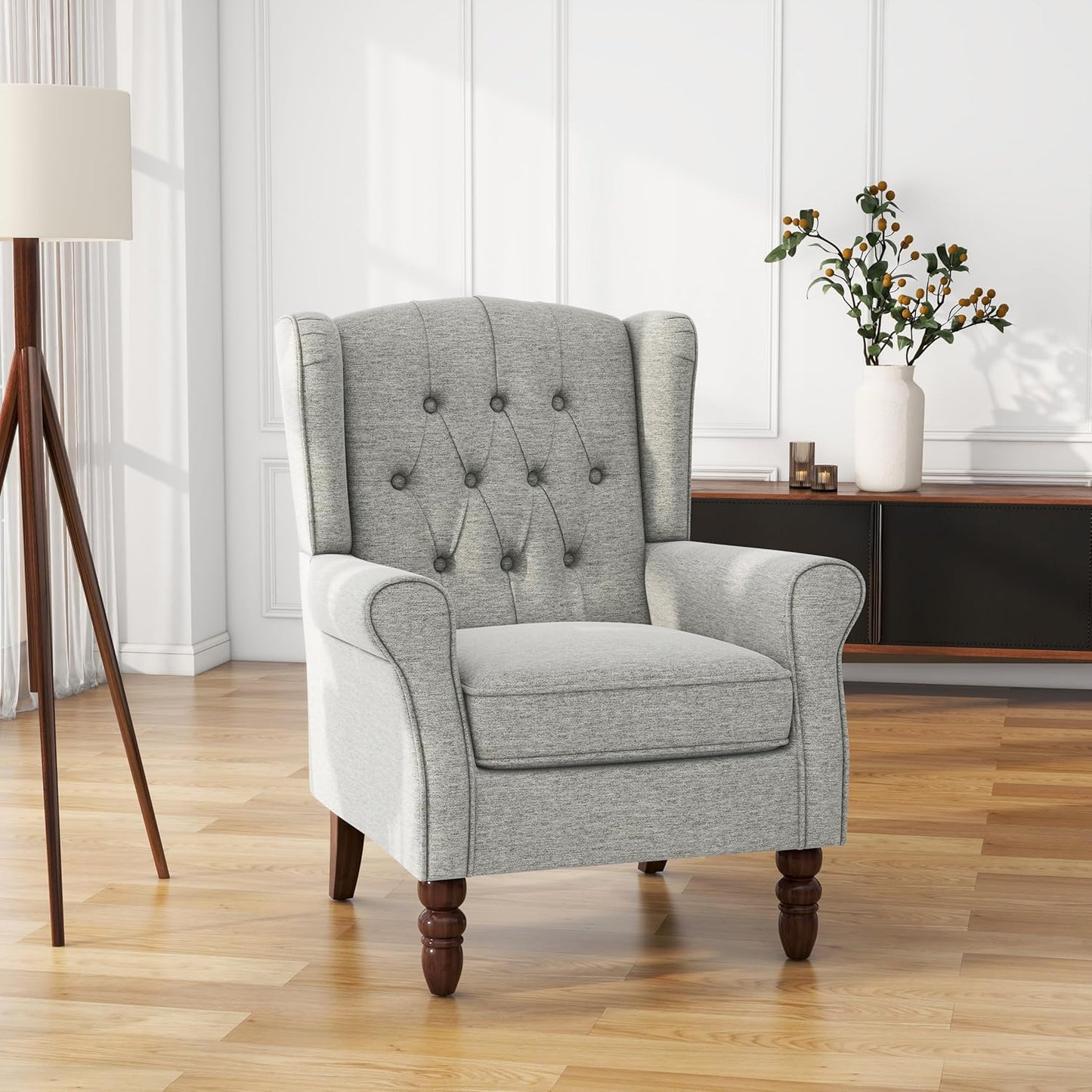 UIXE High Back Accent Chairs Set of 2, Upholstered Armchair in Fabric, Retro Wingback Arm Chair for