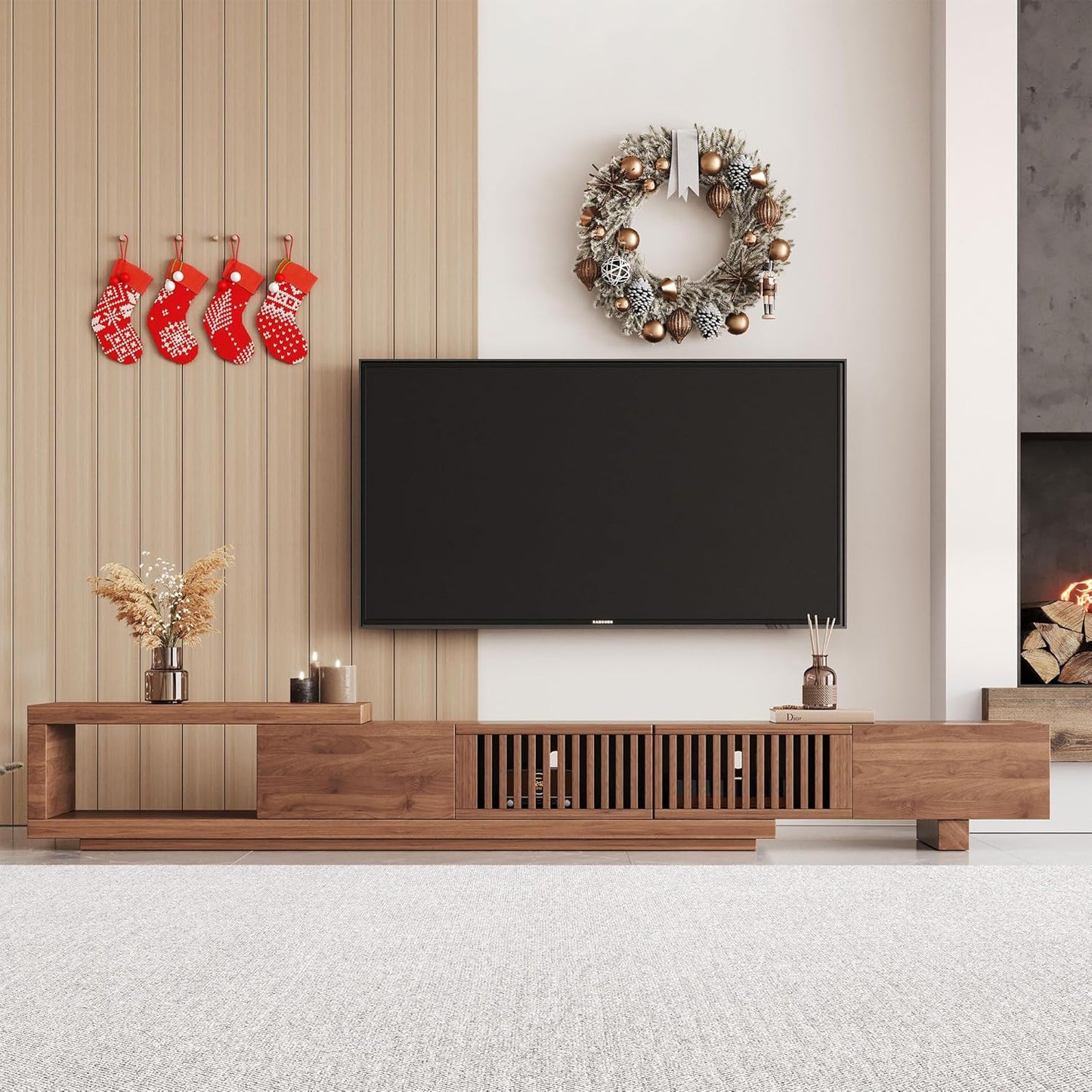 Mid Century Modern TV Stand for 75+ Inch TVs, Extendable Media Console (78"-103") with Ample