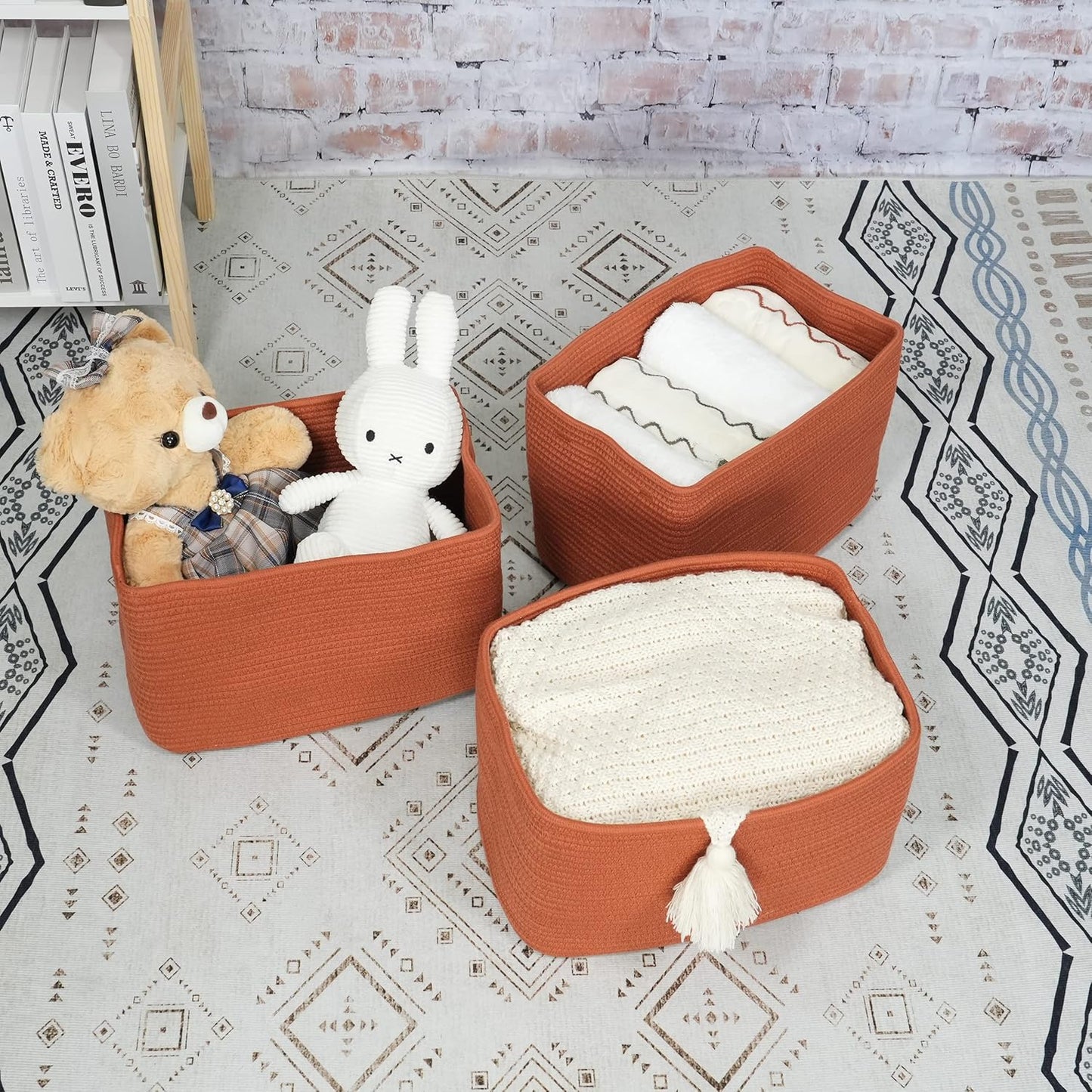 Cotton Rope storage Basket Bins Woven Basket for Organizing Shelves Rectangle Decorative Baskets